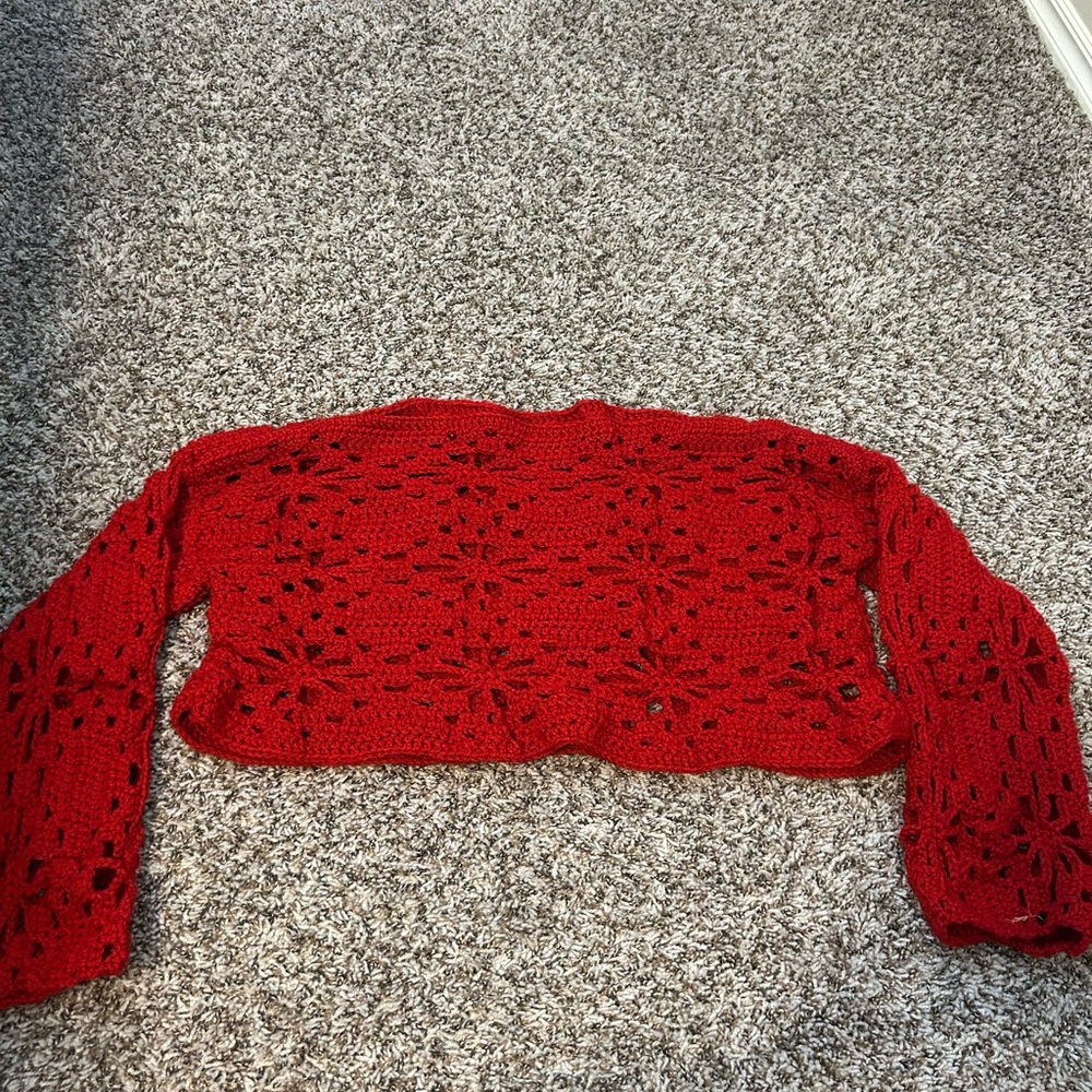 Red Hand Crochet Sweater